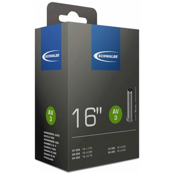 Schwalbe (AV3) Fiets Binnenband 16x1.75 (47-62/305) Auto Ventiel Zwart - Afbeelding 3