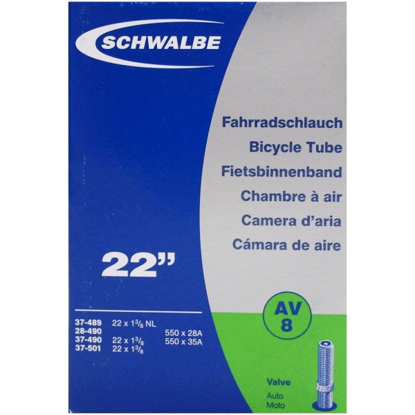 Schwalbe Fiets Binnenband 22'' (28-37/489-501)Auto Ventiel (AV8) Zwart