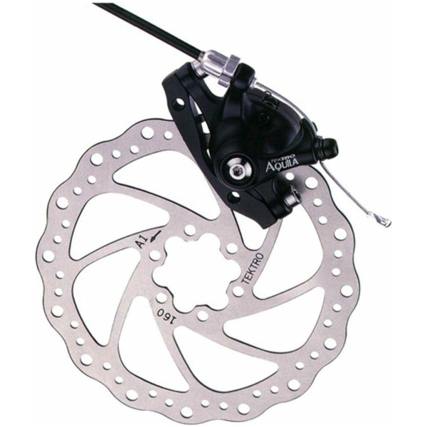 Tektro Schijfremset mechanisch Tektr MD-M500 voorkant met 180 mm remschijf. Zilver|Zwart
