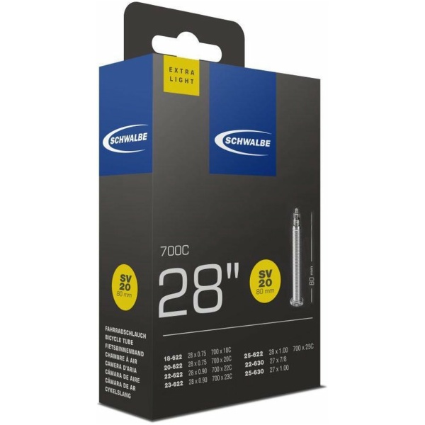 Schwalbe BINNENBAND 27/28X7/8-1.00 FRANS 80MM (SV20) EXTRALIGHT Zwart