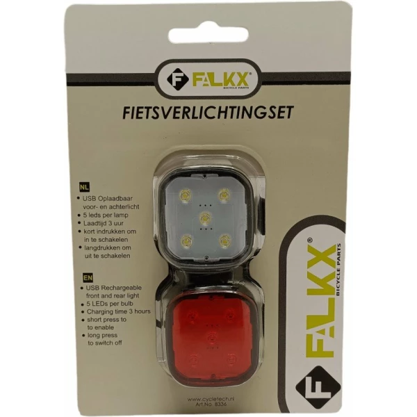 Falkx Siliconen LED fietsverlichting - 5 standen USB oplaadbaar