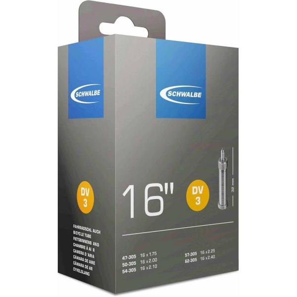 Schwalbe (DV3) Fiets Binnenband 16x1.75 Hollands Ventiel Zwart - Afbeelding 4