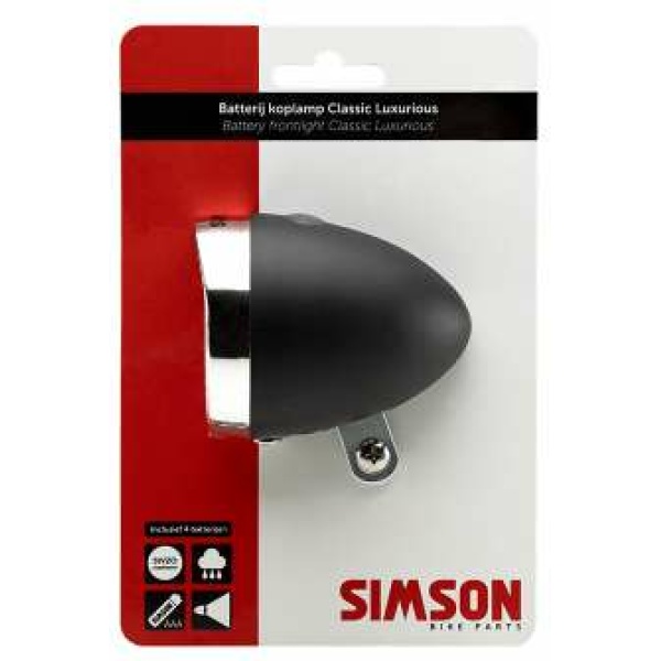 Simson koplamp Classic Luxurious batterij 30 lux Zwart