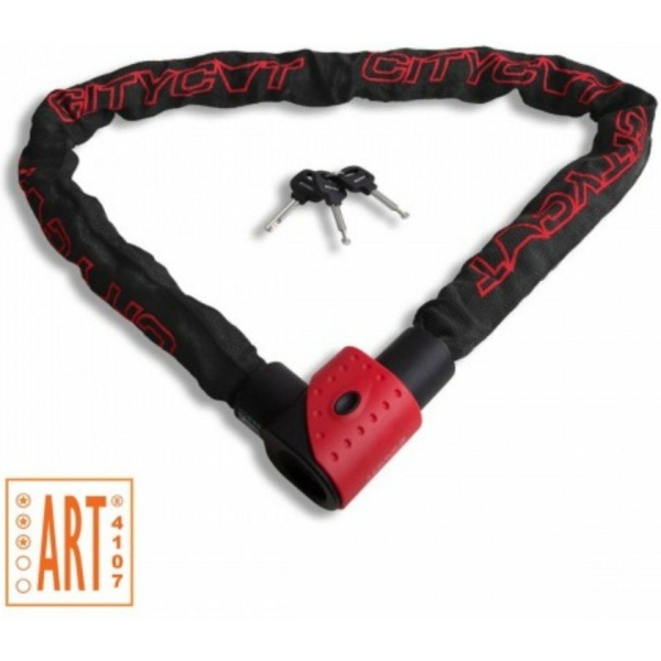 Citycat Kettingslot - 150 cm - ART 3 - Gehard Staal - Nylon Hoes - Zwart/Rood