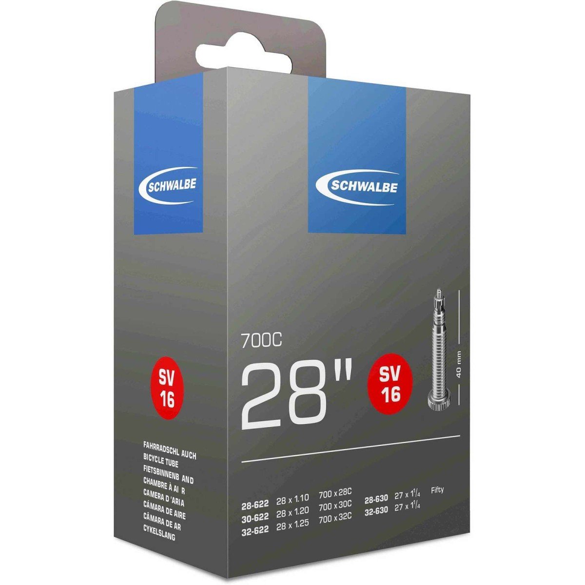 Schwalbe Binnenband SV16 28"FV 40mm smal 28/30/32-622 28/32-630 Zwart - Afbeelding 2