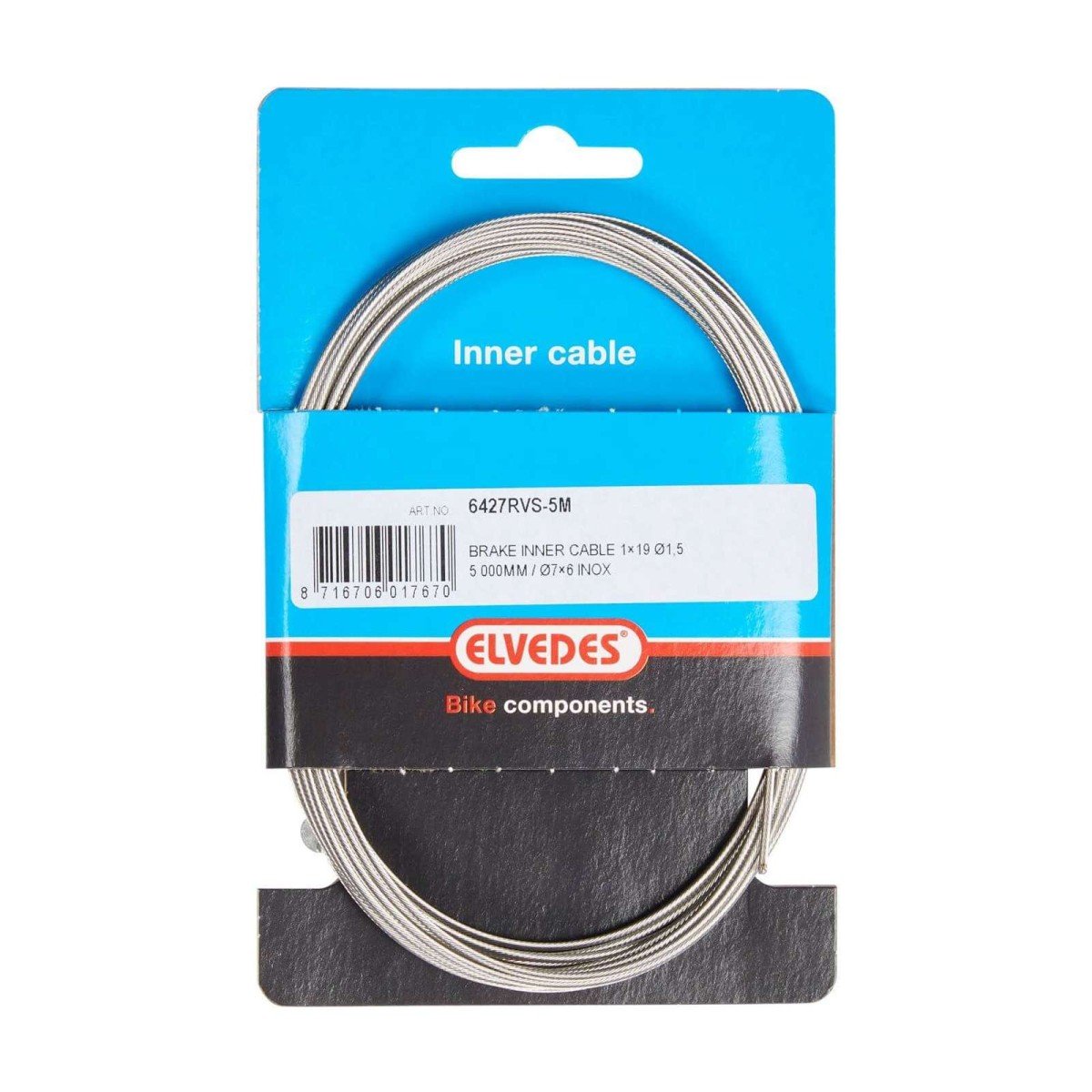 Elvedes Binnenkabel Achterrem Universeel 5M T-Nippel RVS - Grijs Zilver - Afbeelding 3
